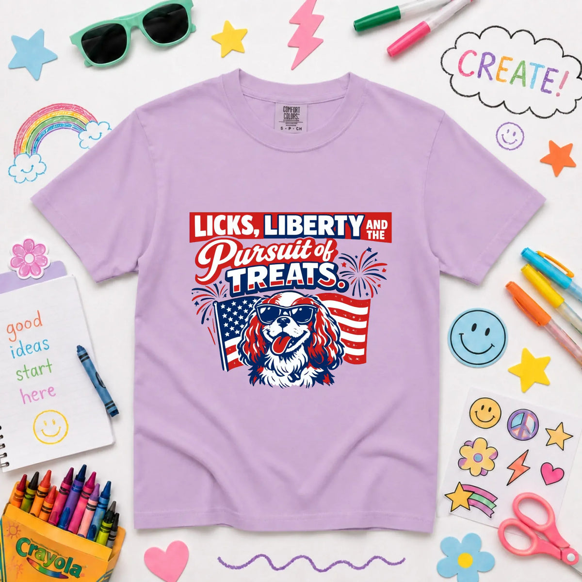 Cavalier YOUTH USA Licks and Liberty Unisex TShirt NEW Youth Midweight Tee Orchid