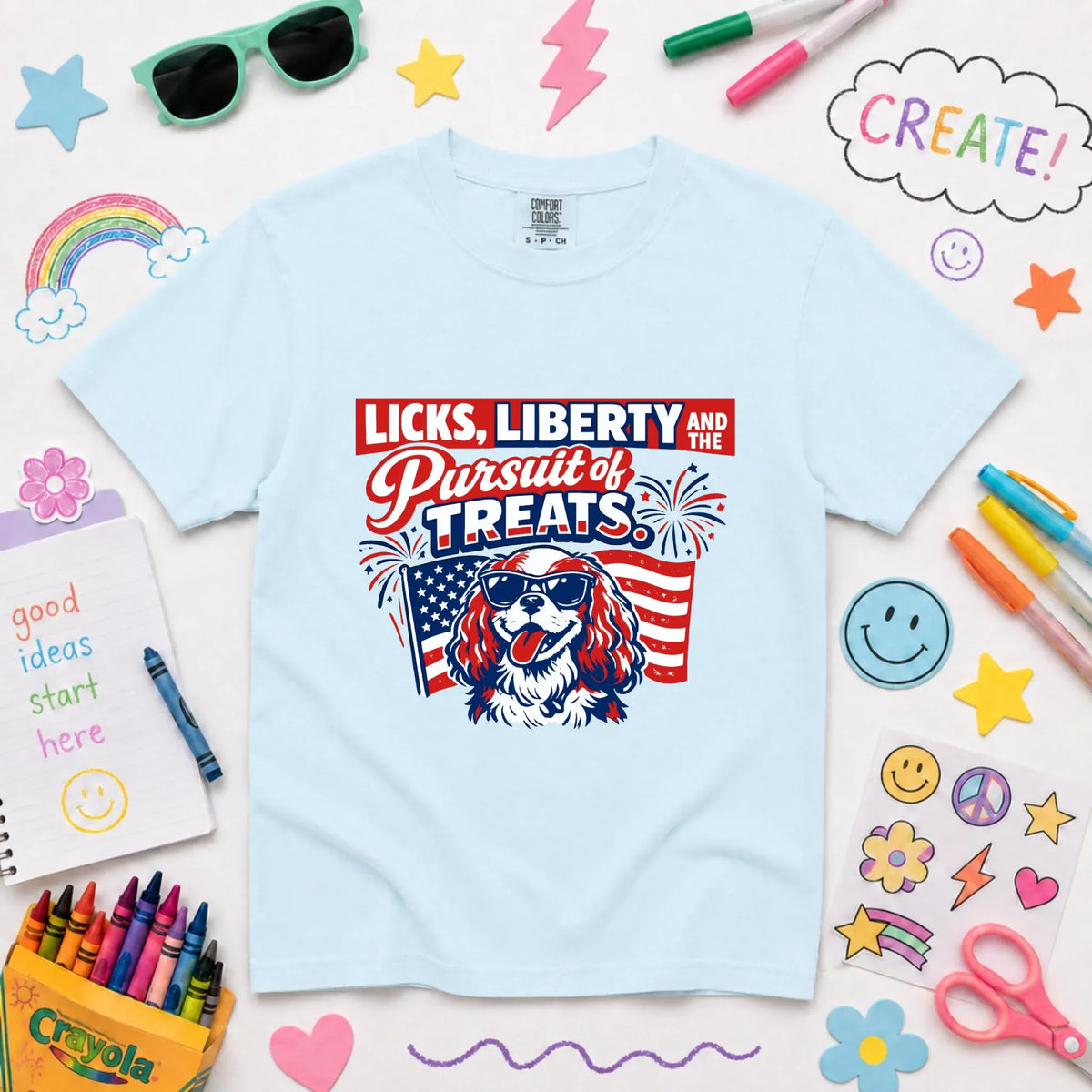 Cavalier YOUTH USA Licks and Liberty Unisex TShirt NEW Youth Midweight Tee Chambray