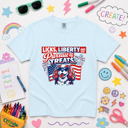 Cavalier YOUTH USA Licks and Liberty Unisex TShirt NEW Youth Midweight Tee Chambray