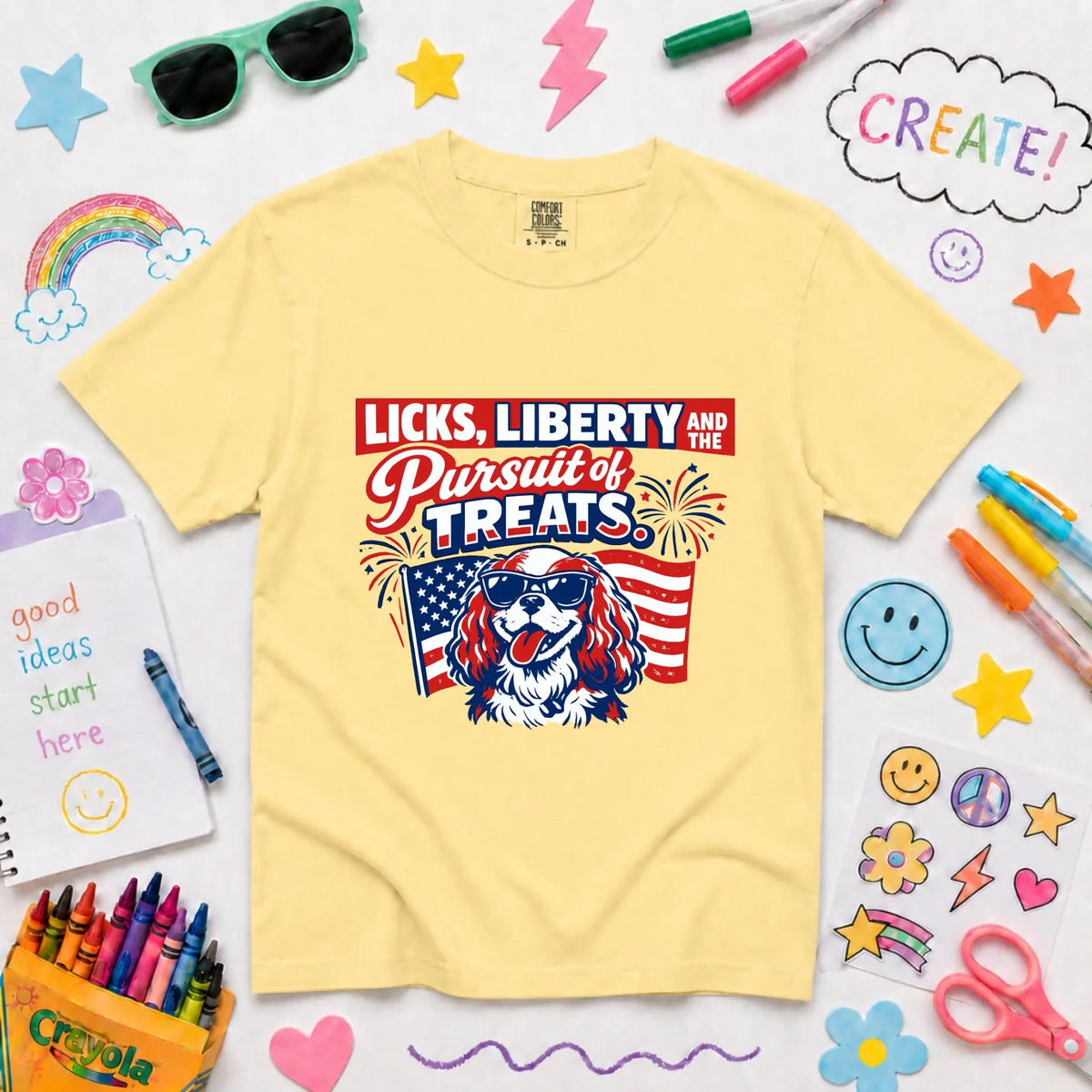 Cavalier YOUTH USA Licks and Liberty Unisex TShirt NEW Youth Midweight Tee Butter