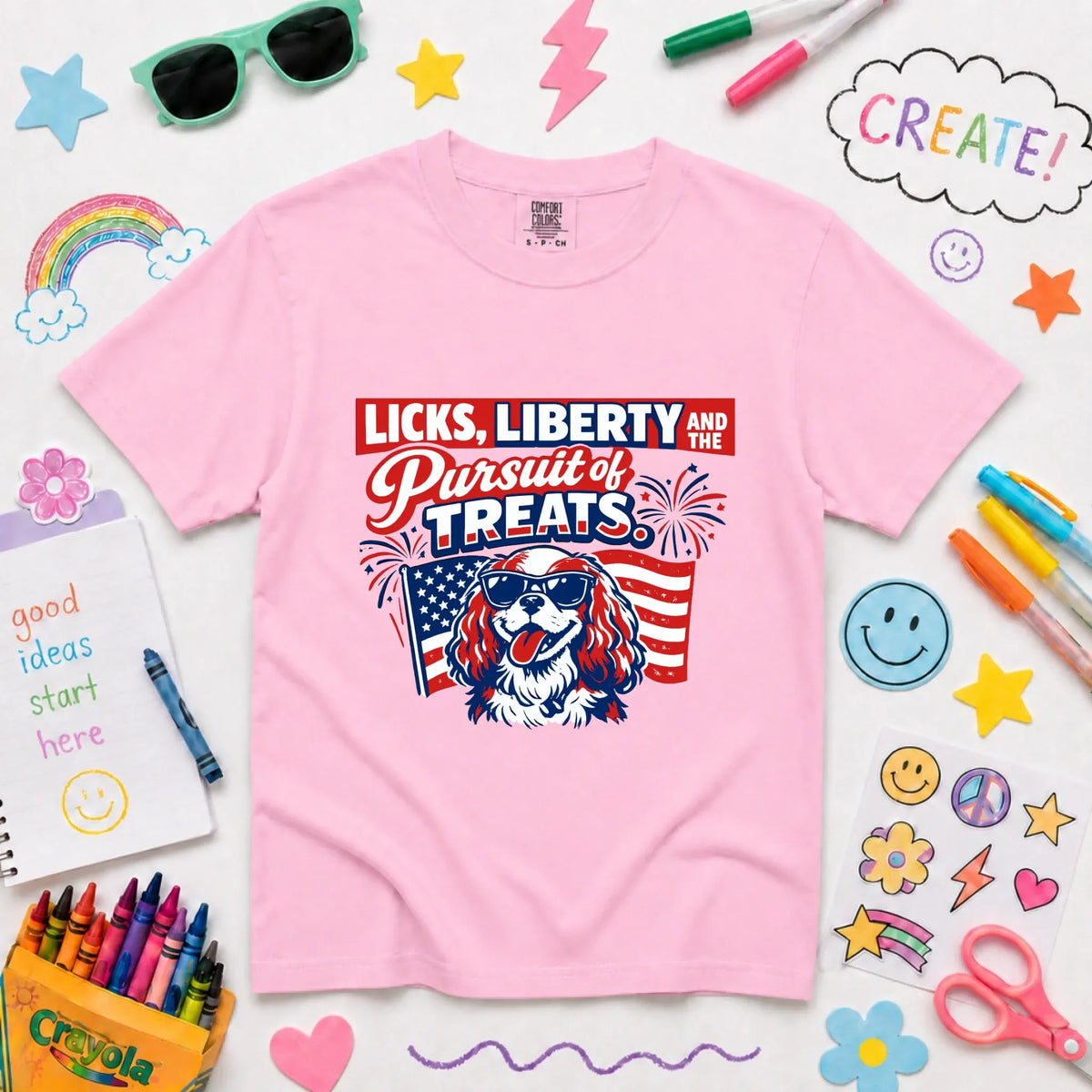 Cavalier YOUTH USA Licks and Liberty Unisex TShirt NEW Youth Midweight Tee Blossom