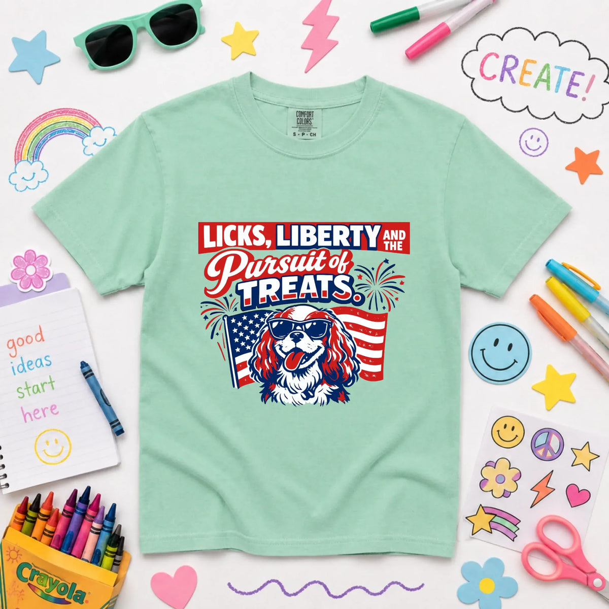 Cavalier YOUTH USA Licks and Liberty Unisex TShirt NEW Youth Midweight Tee Island Reef