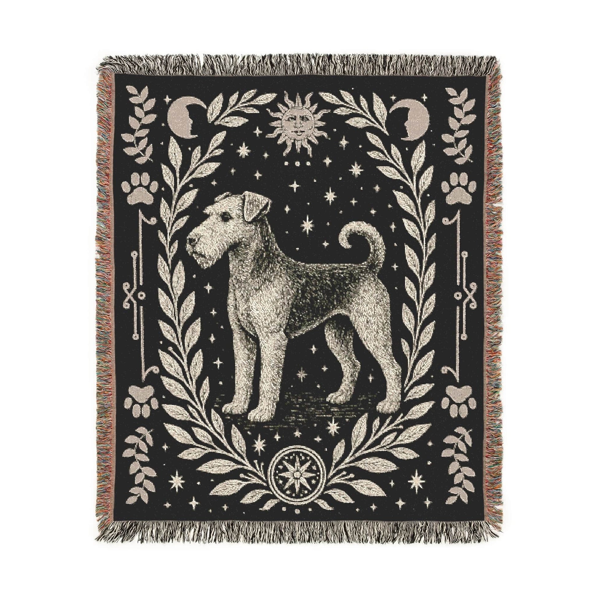 Printify Home Decor Celestial Woven Blanket, Airedale Boho Tapestry, Forest Core, Witchy Decorations, Home Throw, Dog Mom Housewarming Gift, Mystical New Home