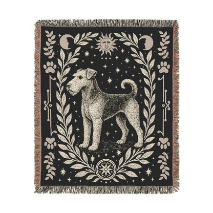 Printify Home Decor Celestial Woven Blanket, Airedale Boho Tapestry, Forest Core, Witchy Decorations, Home Throw, Dog Mom Housewarming Gift, Mystical New Home