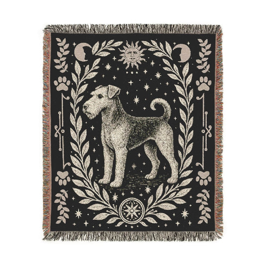 Printify Home Decor Celestial Woven Blanket, Airedale Boho Tapestry, Forest Core, Witchy Decorations, Home Throw, Dog Mom Housewarming Gift, Mystical New Home