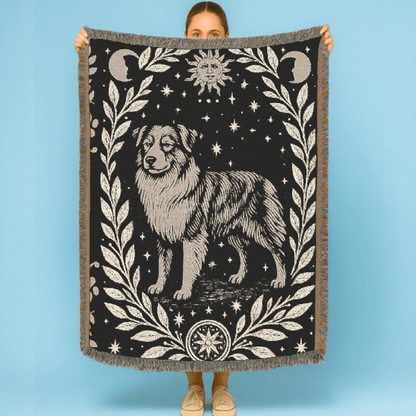 Printify Home Decor Celestial Woven Blanket, Australian Shepherd Boho Tapestry, Forest Core, Witchy Decorations, Home Throw