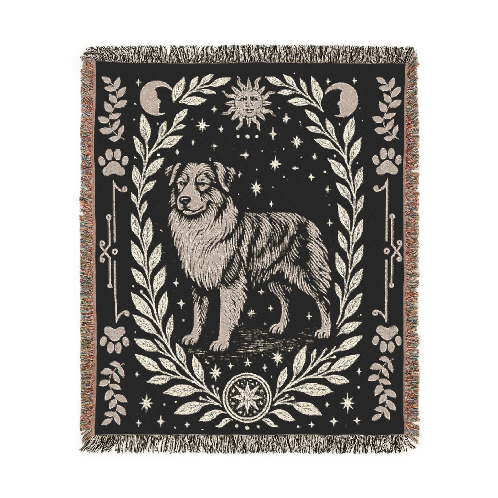 Printify Home Decor Celestial Woven Blanket, Australian Shepherd Boho Tapestry, Forest Core, Witchy Decorations, Home Throw