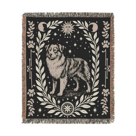 Printify Home Decor Celestial Woven Blanket, Australian Shepherd Boho Tapestry, Forest Core, Witchy Decorations, Home Throw