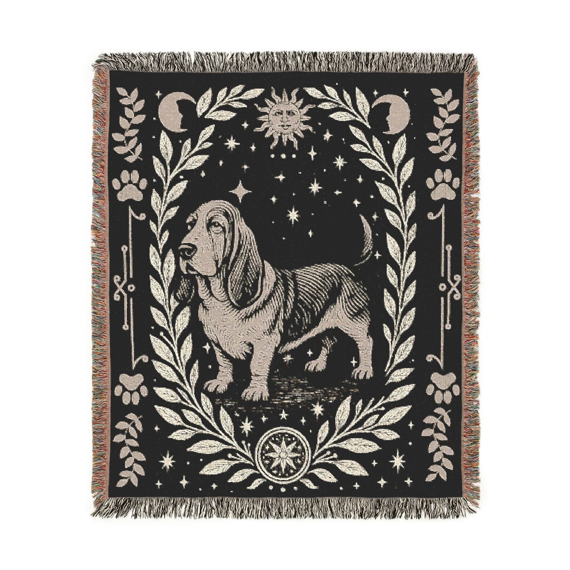 Printify Blanket Celestial Woven Blanket, Basset Hound Boho Tapestry, Forest Core, Witchy