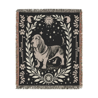 Printify Blanket Celestial Woven Blanket, Basset Hound Boho Tapestry, Forest Core, Witchy