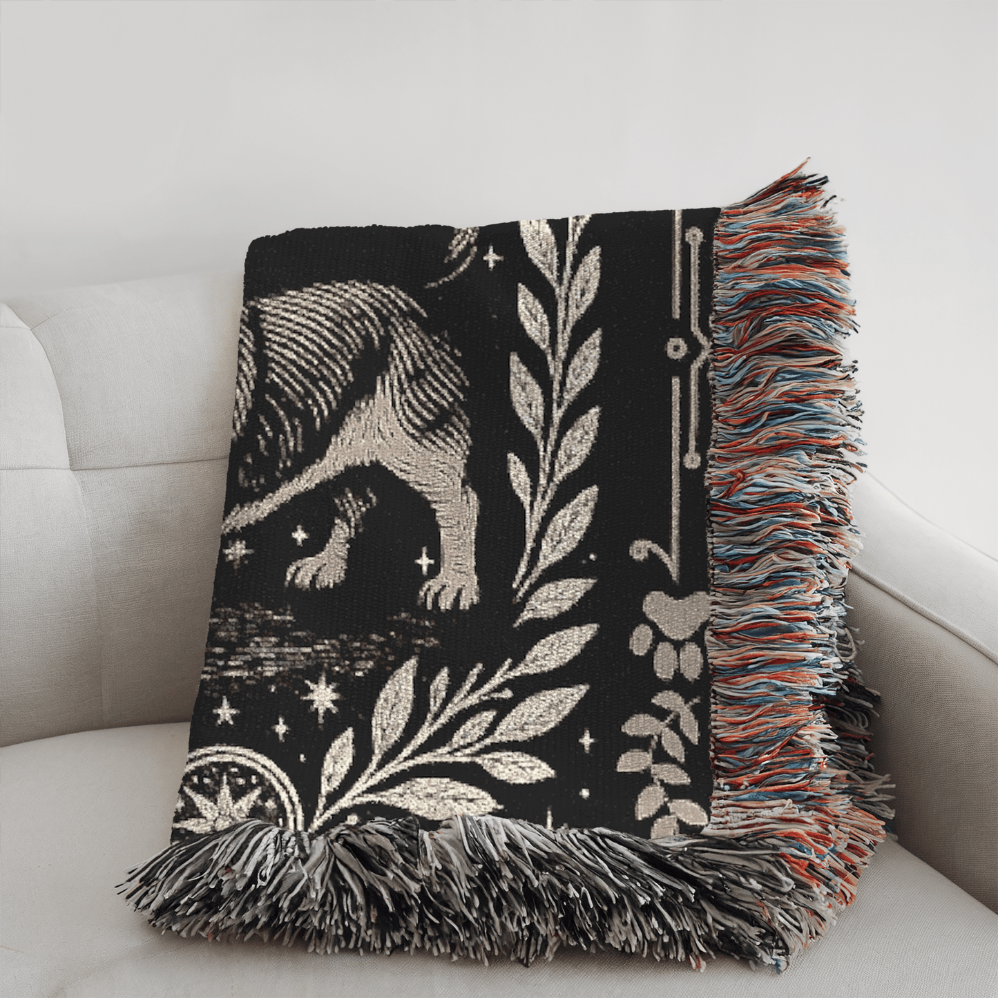 Printify Blanket Celestial Woven Blanket, Basset Hound Boho Tapestry, Forest Core, Witchy