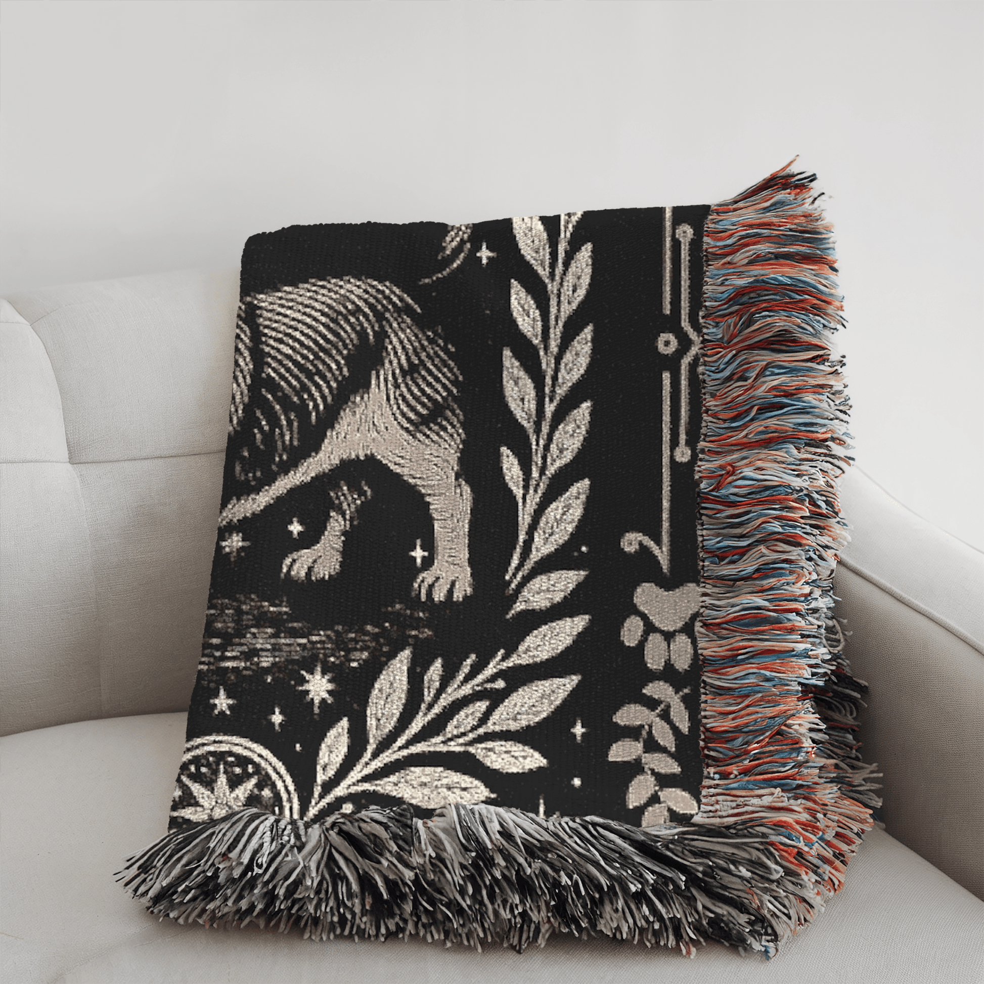 Printify Blanket Celestial Woven Blanket, Basset Hound Boho Tapestry, Forest Core, Witchy