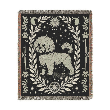 Printify Home Decor Celestial Woven Blanket, Bichon Frise Dog Boho Tapestry, Forest Core, Witchy Decor