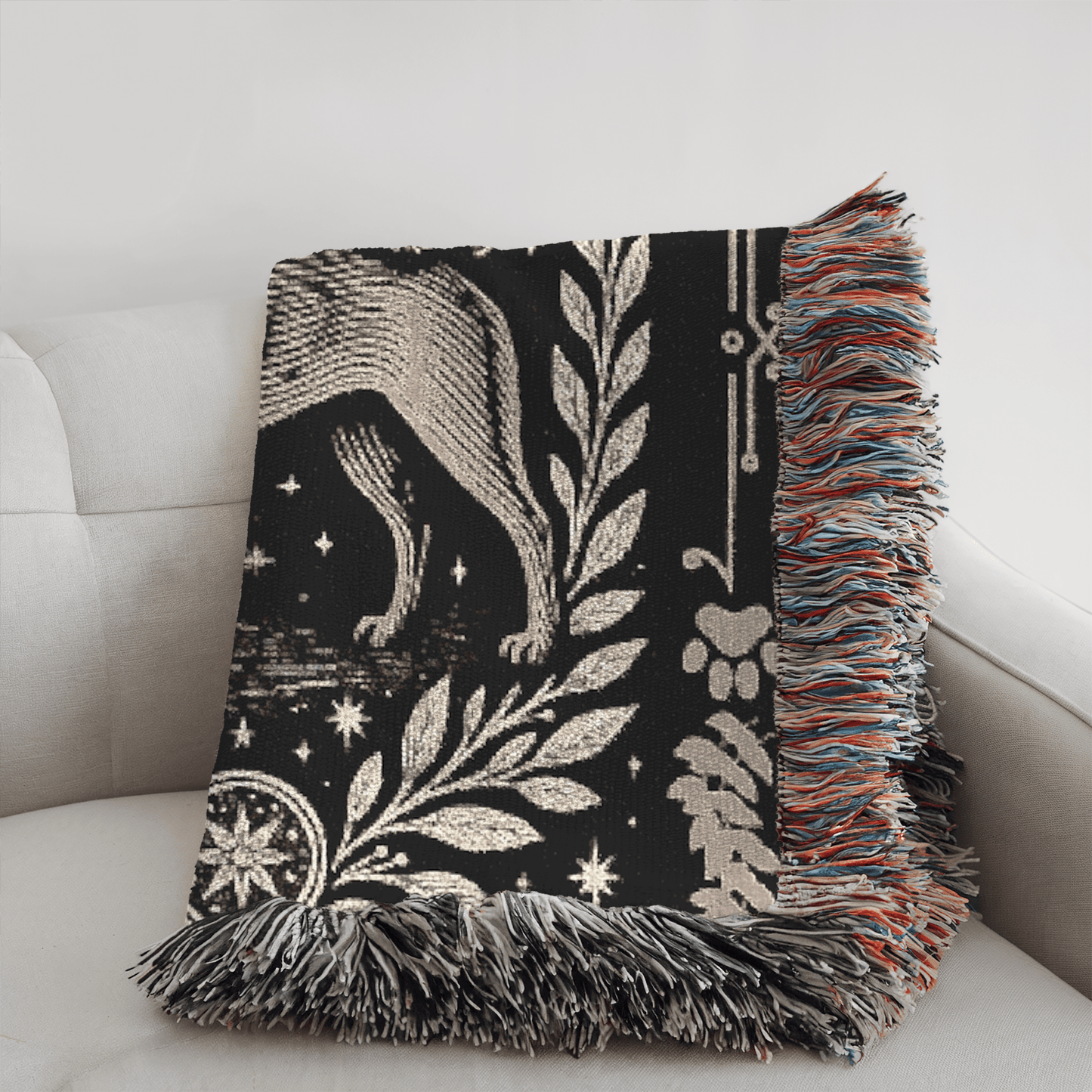 Printify Home Decor Celestial Woven Blanket, Fawn American Akita Boho Tapestry, Forest Core, Witchy Decorations