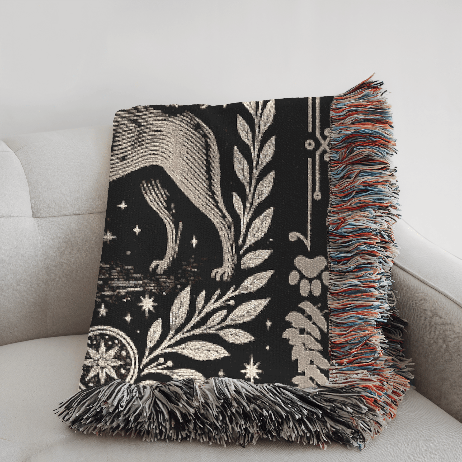 Printify Home Decor Celestial Woven Blanket, Fawn American Akita Boho Tapestry, Forest Core, Witchy Decorations