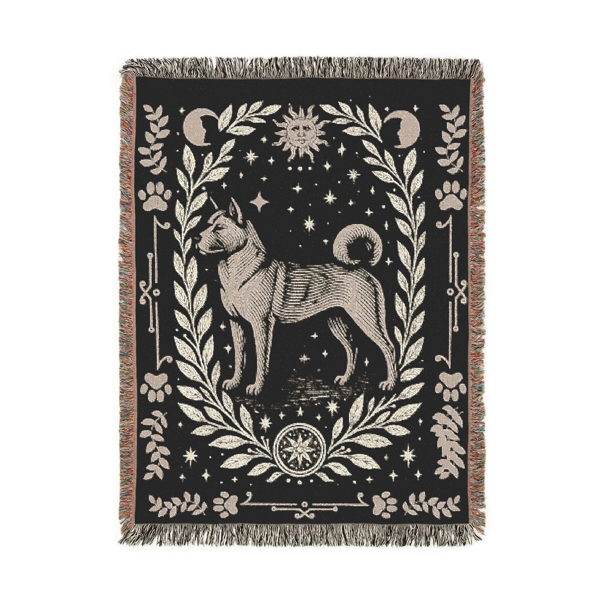 Printify Home Decor Celestial Woven Blanket, Fawn American Akita Boho Tapestry, Forest Core, Witchy Decorations