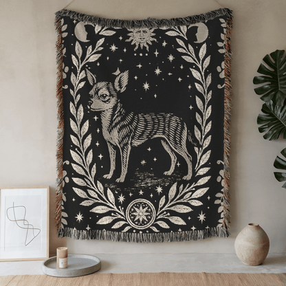 Printify Blanket 52'' × 37'' Chihuahua Celestial Woven Blanket
