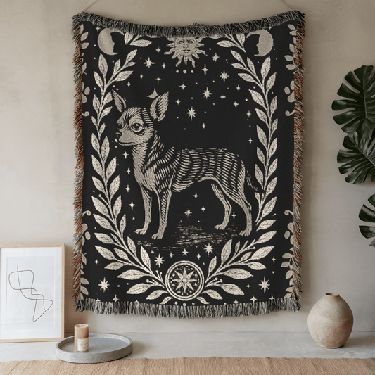 Printify Blanket 52'' × 37'' Chihuahua Celestial Woven Blanket