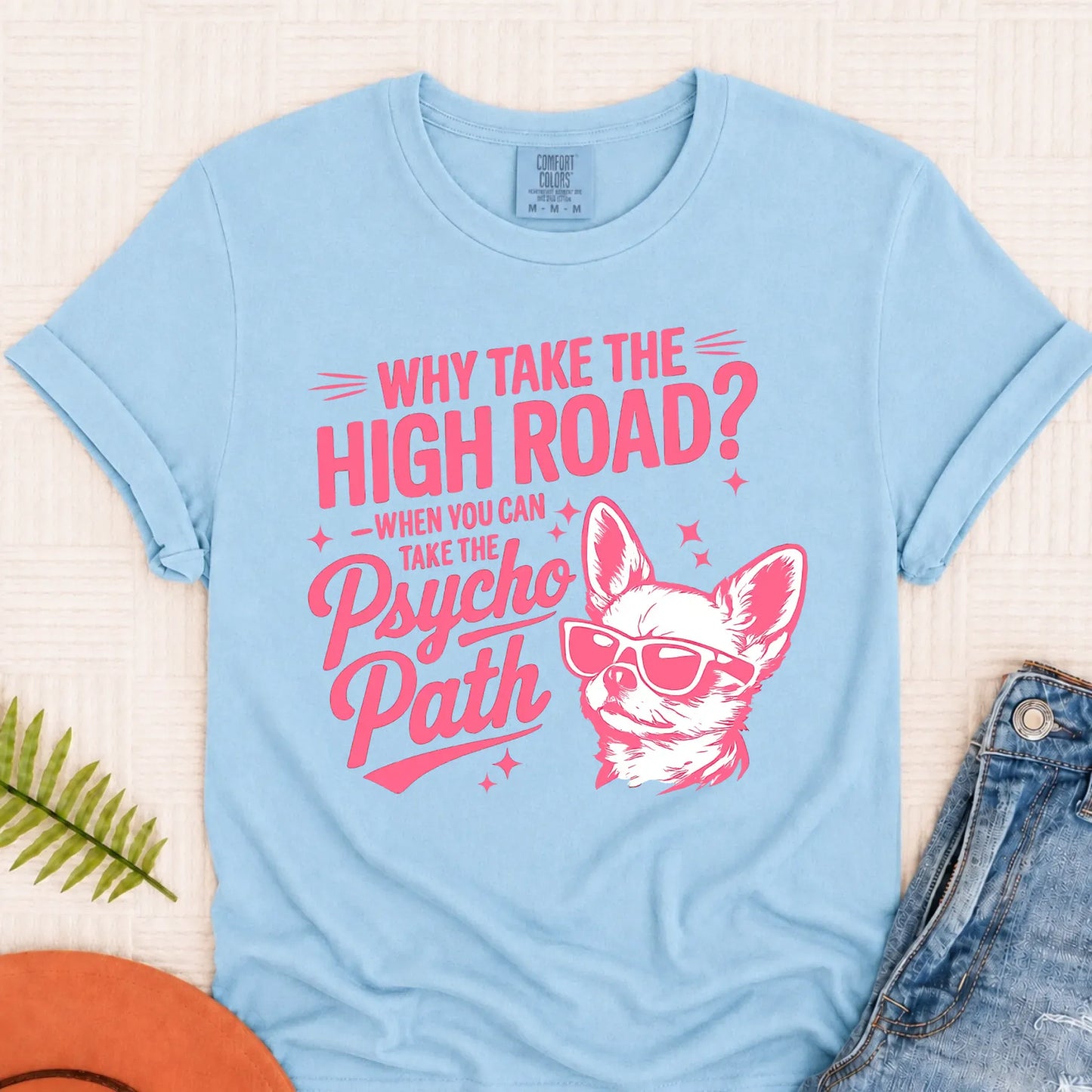 Chihuahua Psychopath Funny Unisex TShirt Chambray