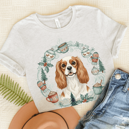 Personalized Christmas Wreath Cavalier Tshirt Ash