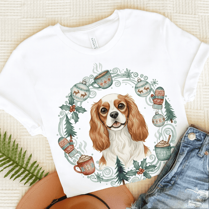 Personalized Christmas Wreath Cavalier Tshirt White