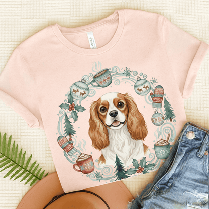 Personalized Christmas Wreath Cavalier Tshirt Soft Pink