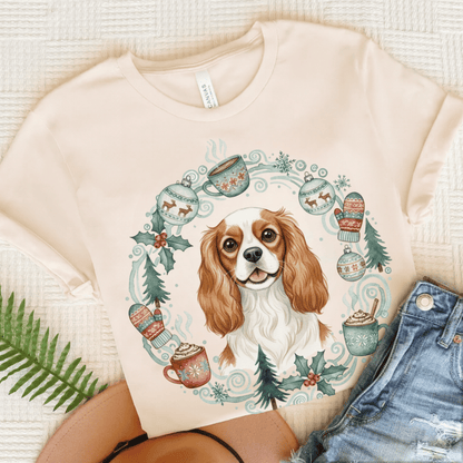 Personalized Christmas Wreath Cavalier Tshirt Natural