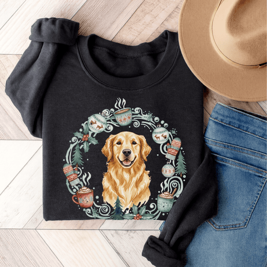 Christmas Wreath Golden Retriever Unisex Sweatshirt Dark Heather