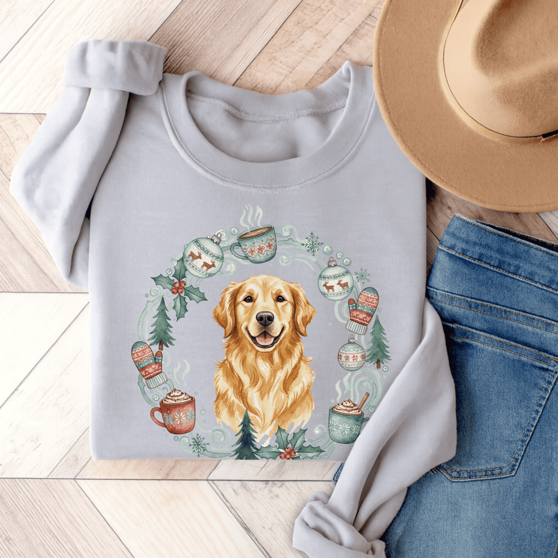 Christmas Wreath Golden Retriever Unisex Sweatshirt Ash
