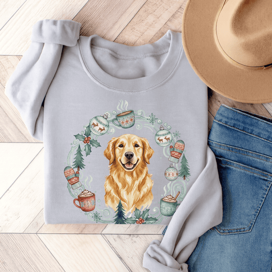 Christmas Wreath Golden Retriever Unisex Sweatshirt Ash