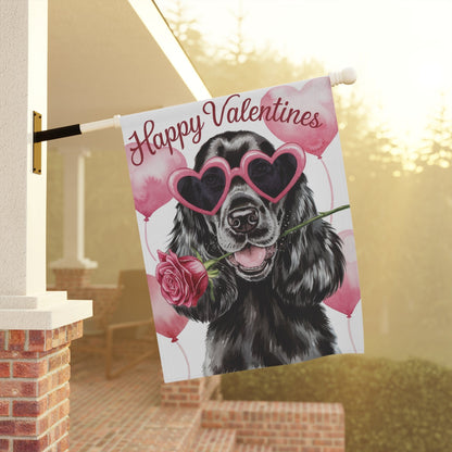 Printify Home Decor Cocker Spaniel Valentines Day Small Decorative Garden Flag, Hearts Yard Lawn Decor