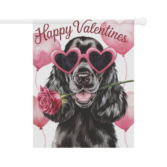 Printify Home Decor 24.5'' × 32'' Cocker Spaniel Valentines Day Small Decorative Garden Flag, Hearts Yard Lawn Decor