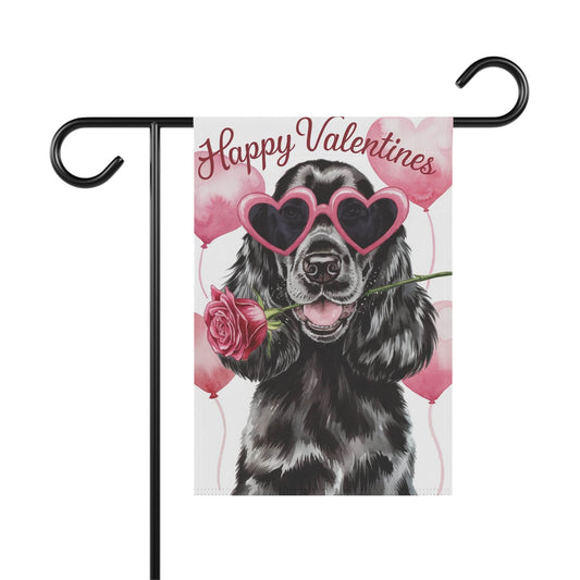 Printify Home Decor 12'' × 18'' Cocker Spaniel Valentines Day Small Decorative Garden Flag, Hearts Yard Lawn Decor
