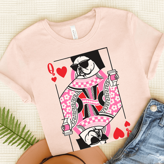 Coffee and Frenchies Queen of Hearts Unisex TShirt Soft Pink