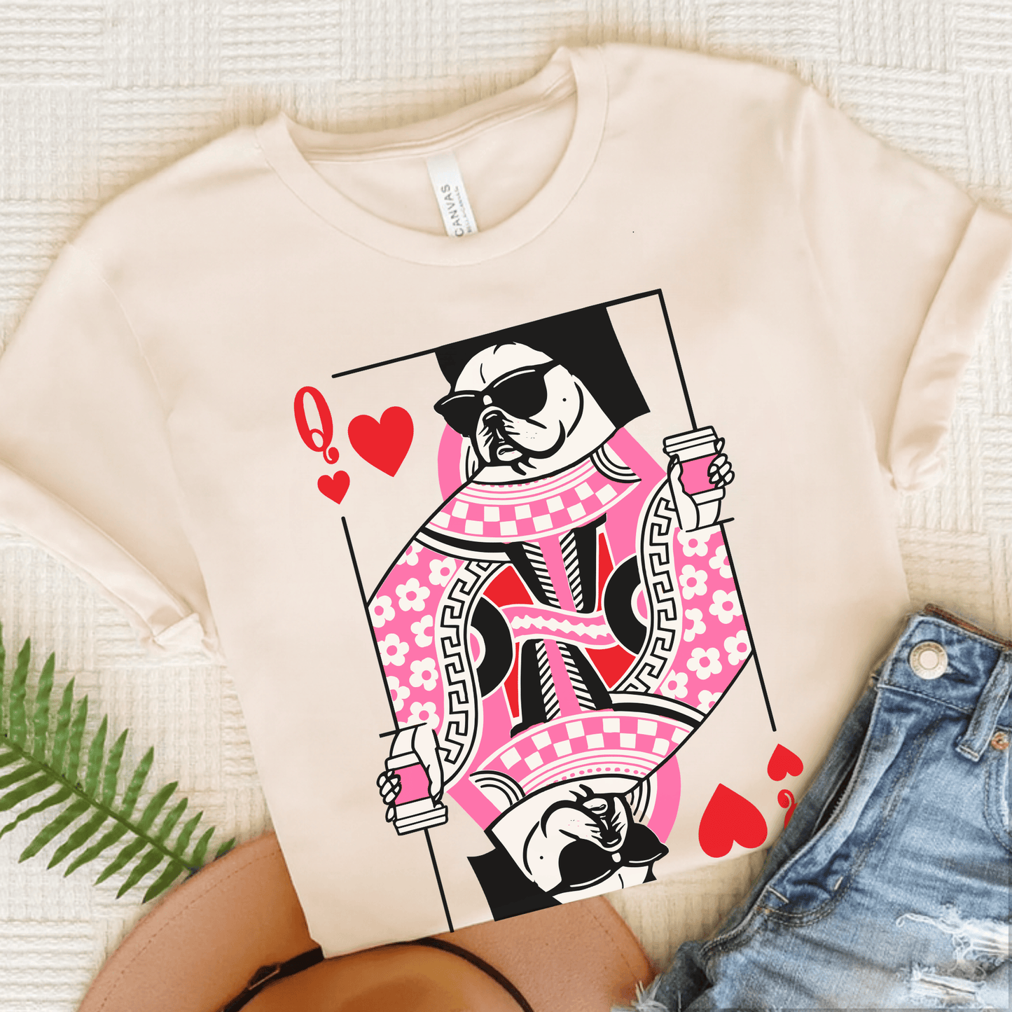 Coffee and Frenchies Queen of Hearts Unisex TShirt Natural