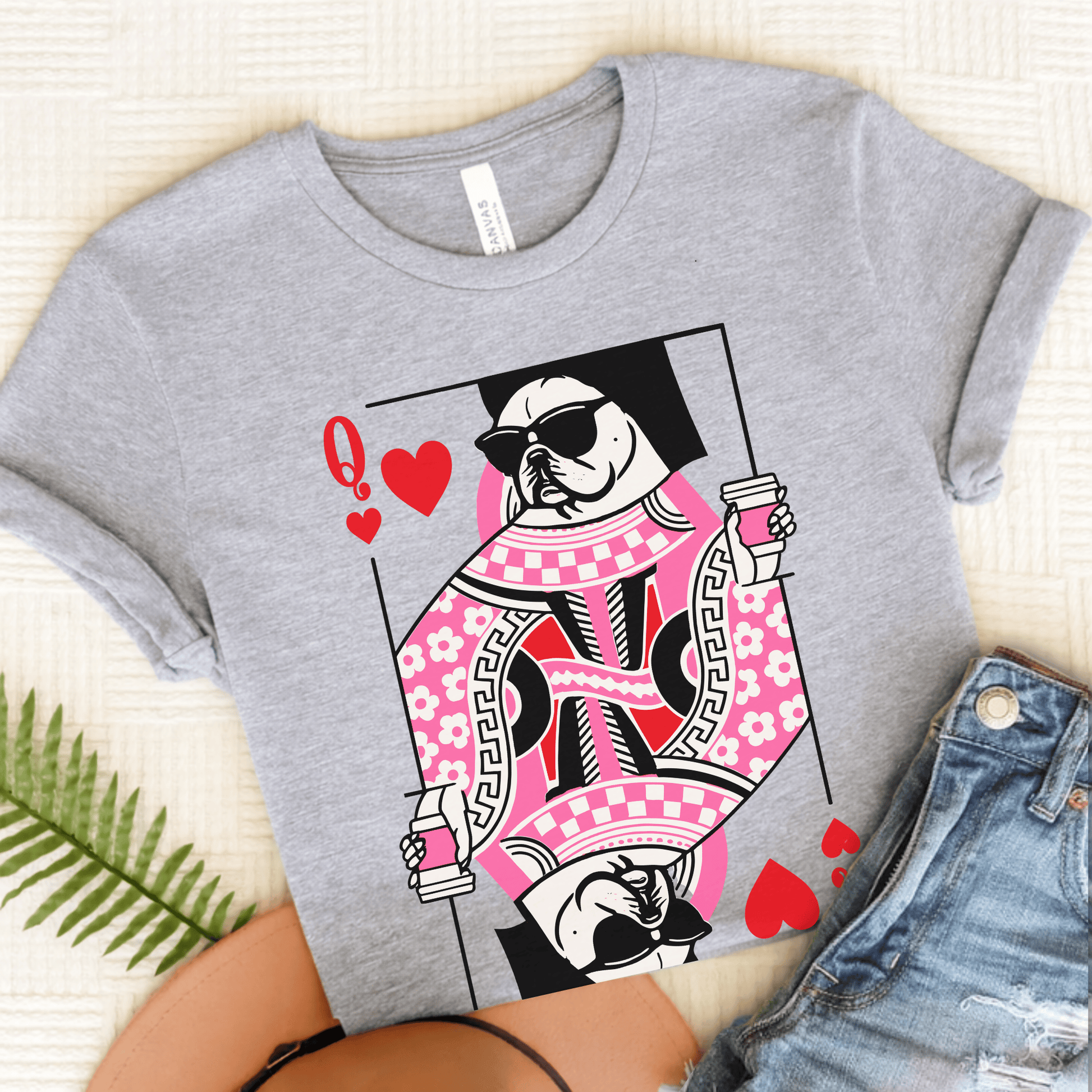 Coffee and Frenchies Queen of Hearts Unisex TShirt Athletic Heather