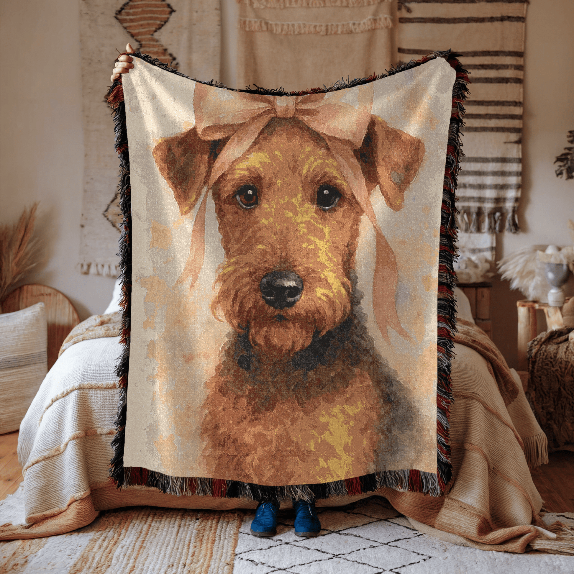 Printify Home Decor Coquette Pet Woven Blanket, Pink Feminine Dog Throw Birthday, Housewarming, Fun Home Accent