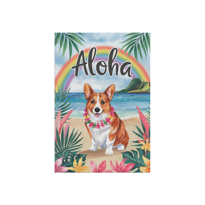 Printify Home Decor Corgi Cardigan red Hawaii Garden Flag, Aloha Luau Party Decorations, Tropical Hawaiian