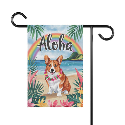 Printify Home Decor Corgi Cardigan red Hawaii Garden Flag, Aloha Luau Party Decorations, Tropical Hawaiian