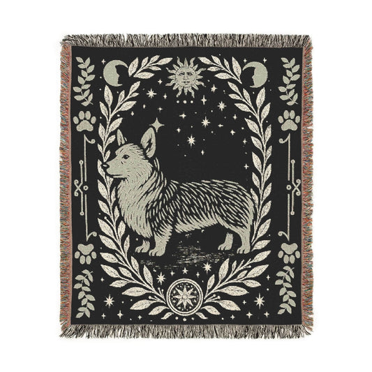Printify Blanket Corgi Celestial Woven Blanket