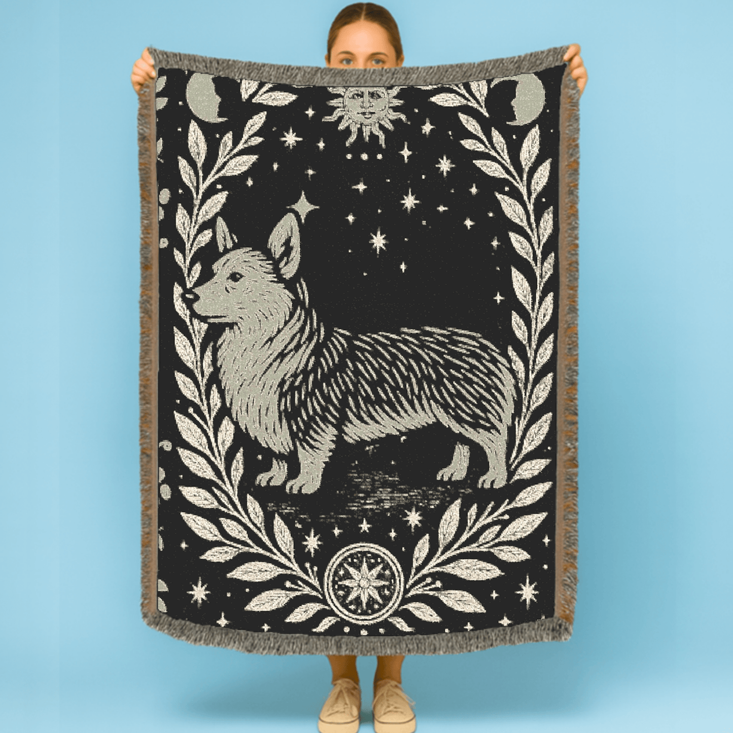 Printify Blanket Corgi Celestial Woven Blanket