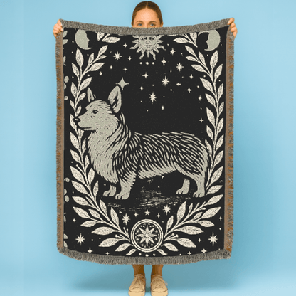 Printify Blanket Corgi Celestial Woven Blanket