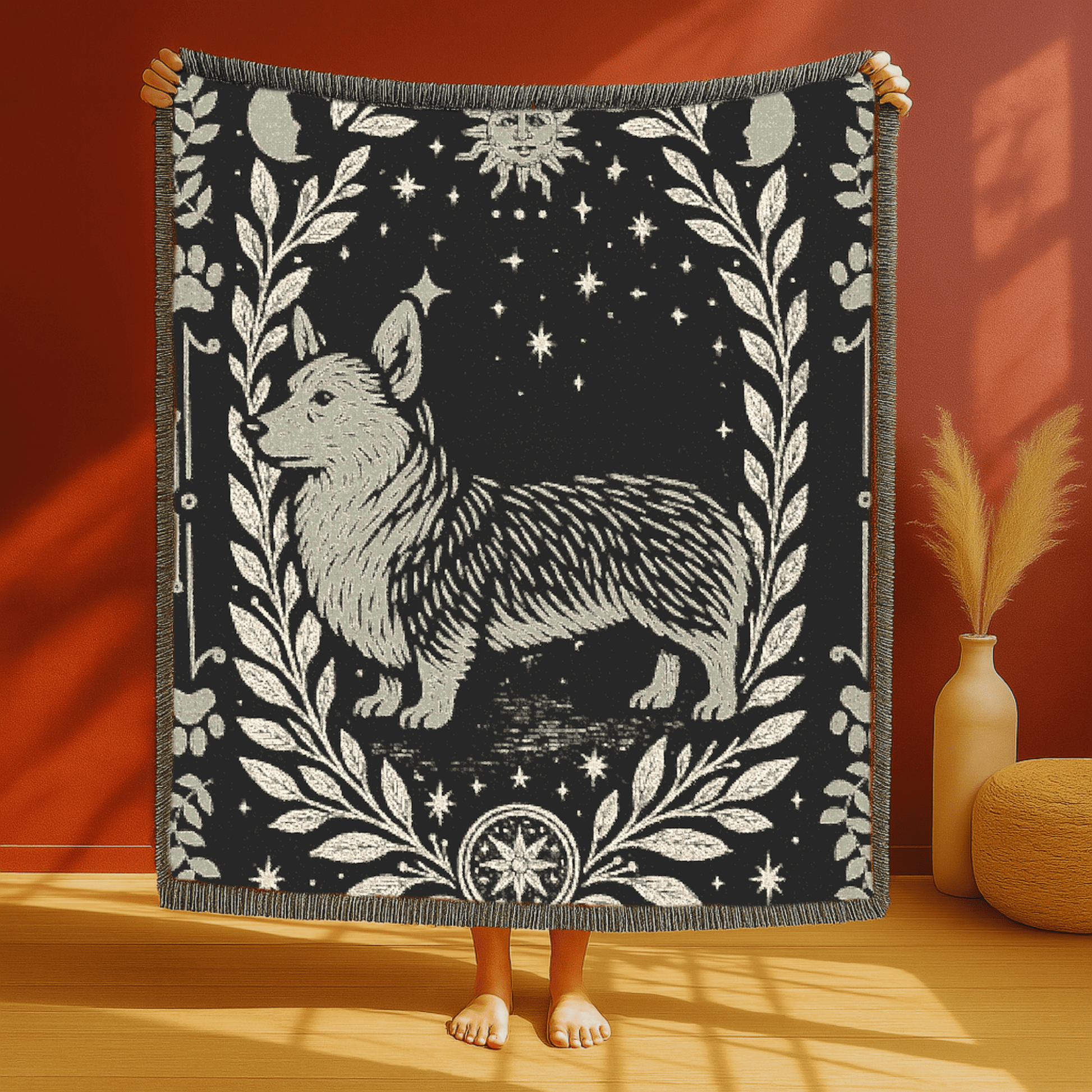 Printify Blanket Corgi Celestial Woven Blanket
