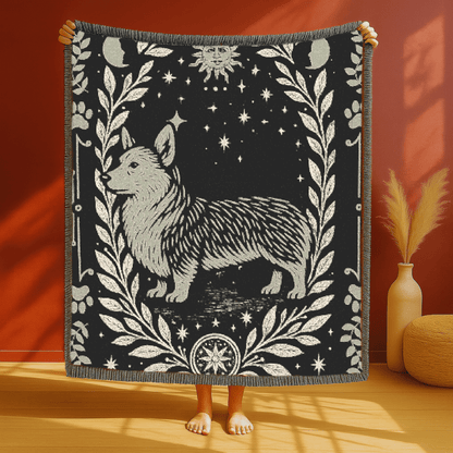 Printify Blanket Corgi Celestial Woven Blanket