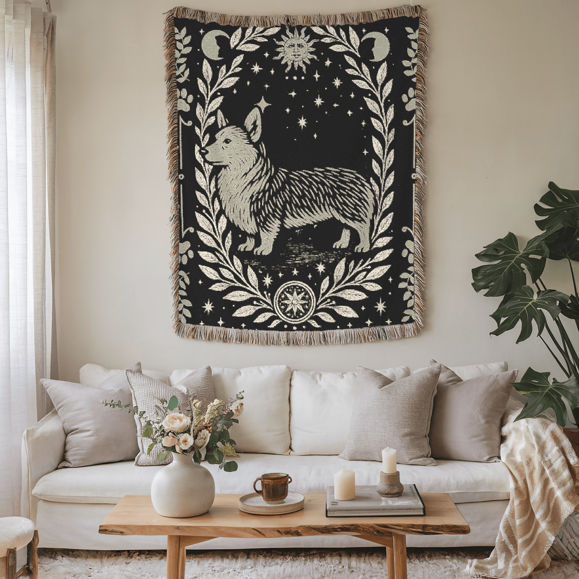 Printify Blanket Corgi Celestial Woven Blanket