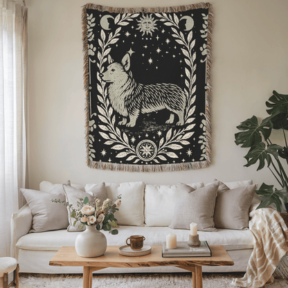 Printify Blanket Corgi Celestial Woven Blanket