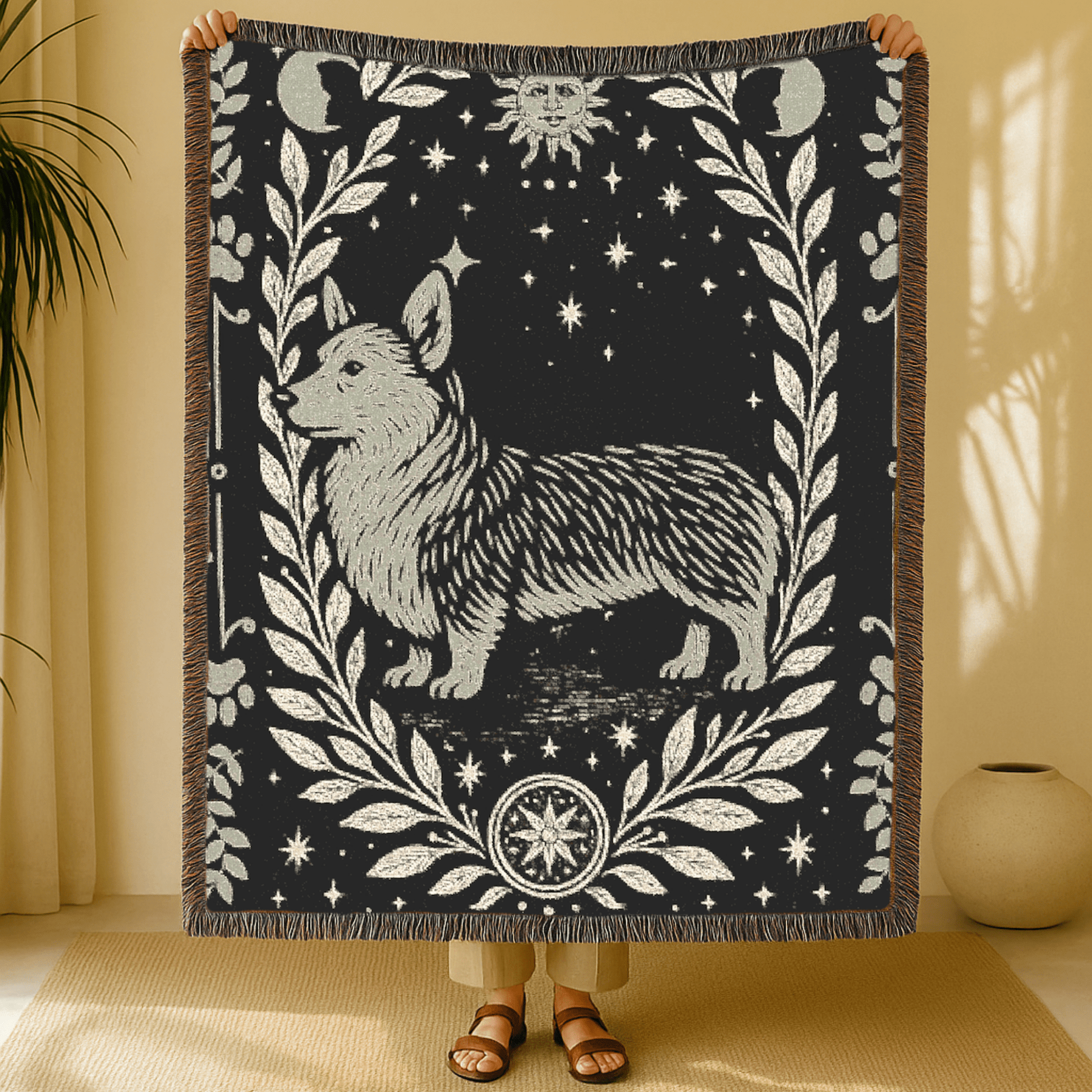 Printify Blanket Corgi Celestial Woven Blanket