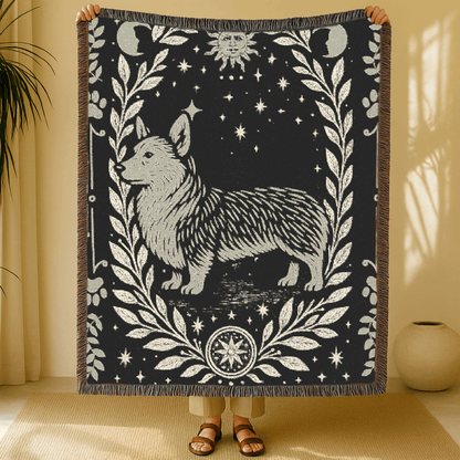 Printify Blanket Corgi Celestial Woven Blanket