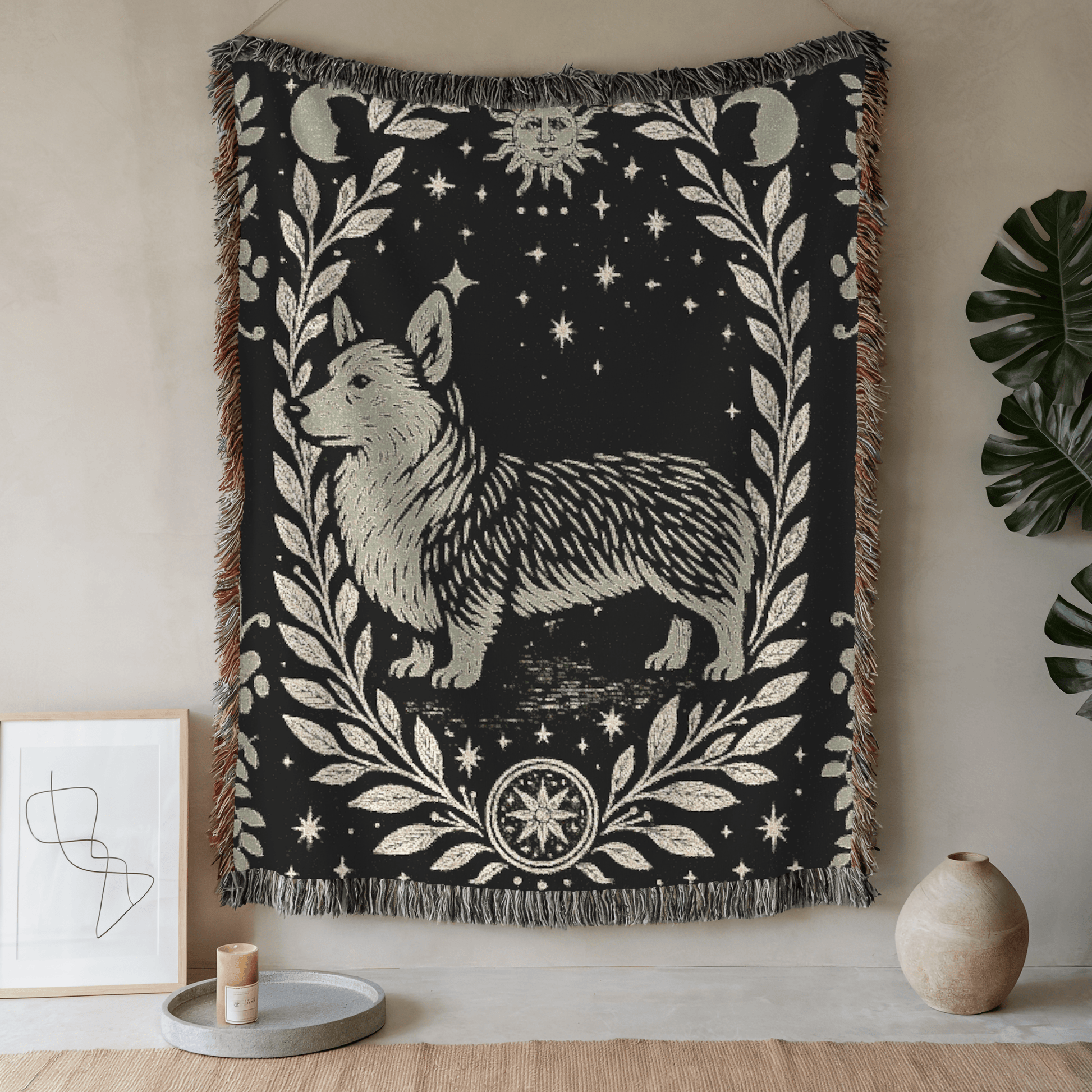 Printify Blanket 52'' × 37'' Corgi Celestial Woven Blanket