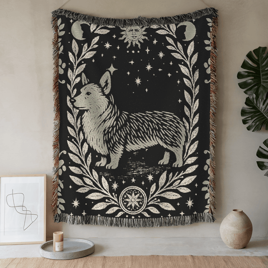 Printify Blanket 52'' × 37'' Corgi Celestial Woven Blanket